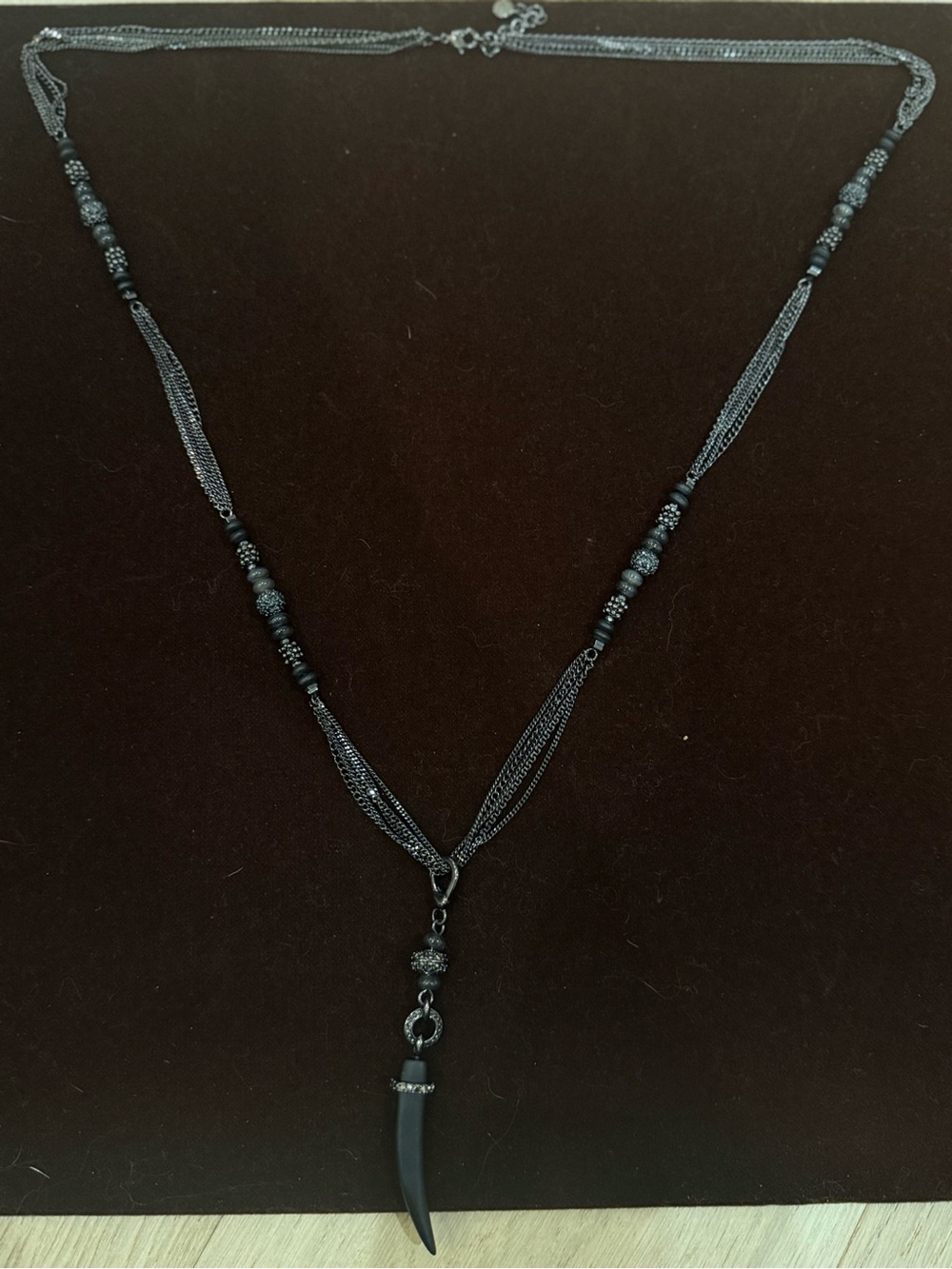 Stella & Dot Women's Black Beaded Multi-Chain Necklace with Horn Pendant